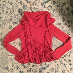Red ruffled Anthro Sweater. Very unique.